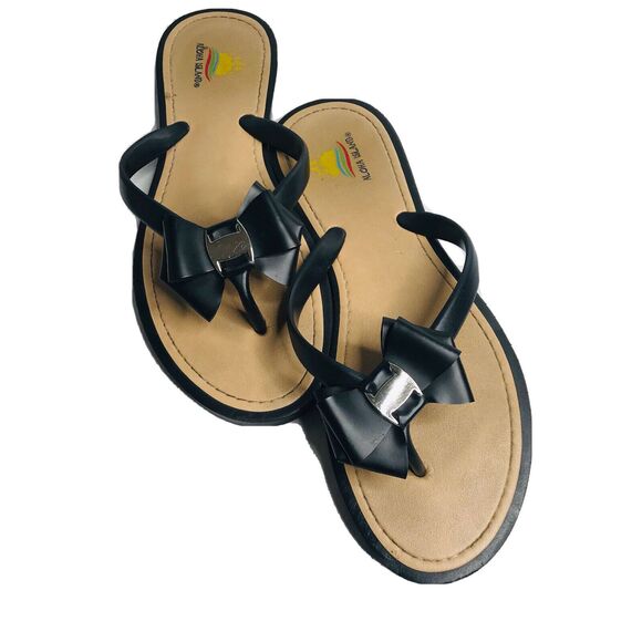 ⭐️Aloha Island Womens Flip Flop Sandals Black Bow Thong Strap Size 10 - Picture 2 of 4